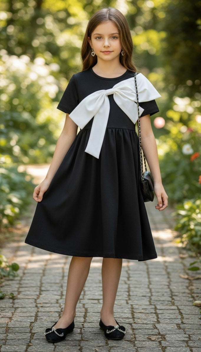 Elegant Bow Black Dress