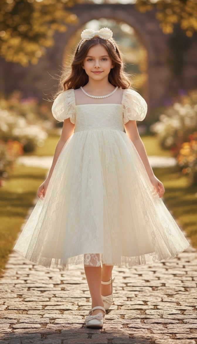 Dreamy Ivory Dress with Hair Clip