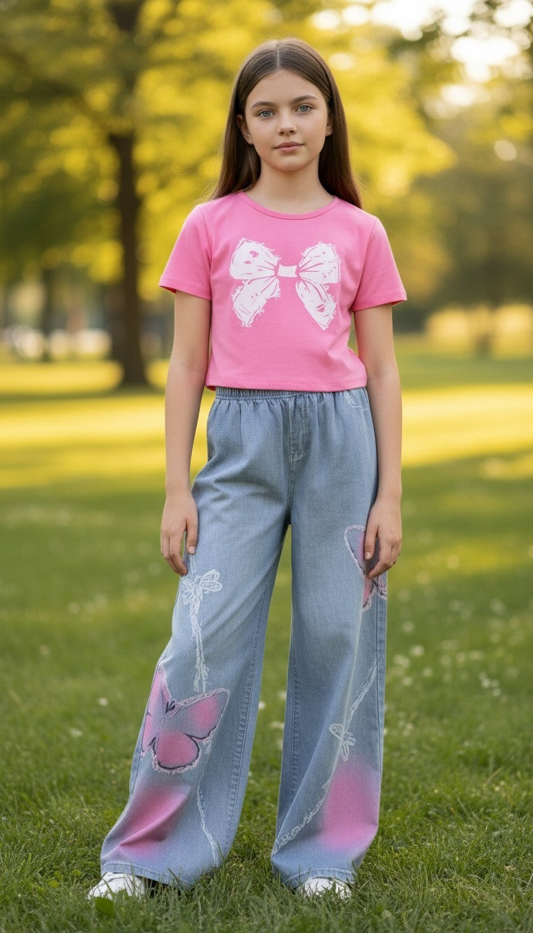 Pink Bow Tee & Flexi Pants Set