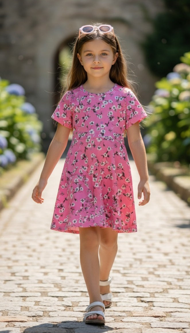 Pink Cotton Floral Dress